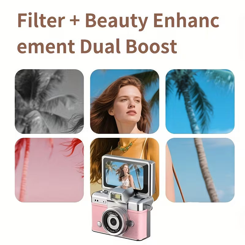 Mini Flip Camera 1080P – Retro Wearable Pocket Vlog Camera with LED Light