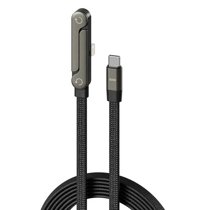 Black braided fast charging USB-C to multi-connector cable with 30W power delivery