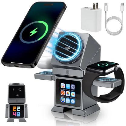 Smart Robot 7-in-1 Wireless Charging Station, Qi2 Certified 25W Magnetic Charger Stand with 45W Adapter