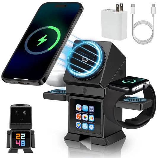 Smart Robot 7-in-1 Wireless Charging Station, Qi2 Certified 25W Magnetic Charger Stand with 45W Adapter