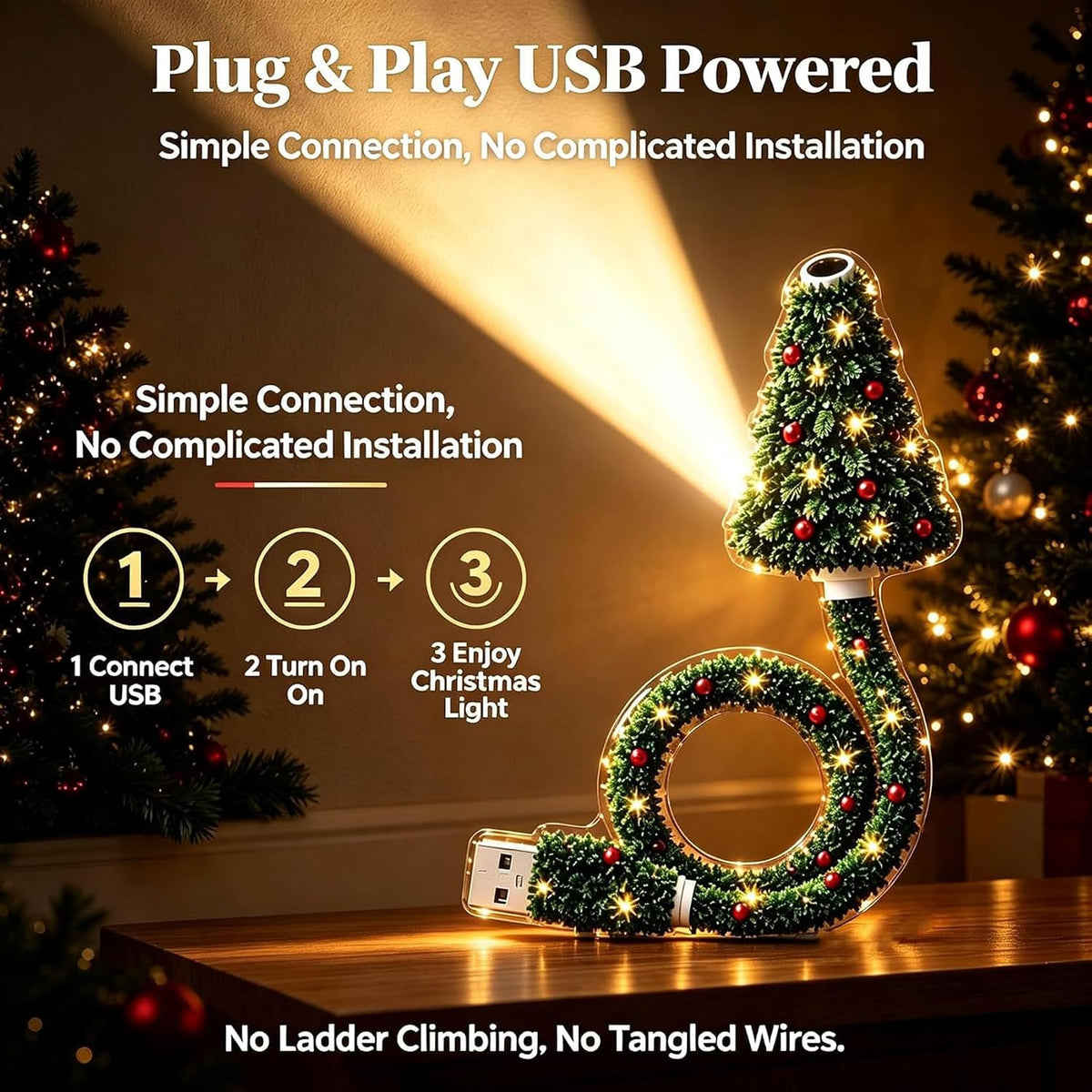 USB Holiday Projector Night Light – Christmas & Halloween Patterns, Warm LED Room Decor for Bedroom & Parties