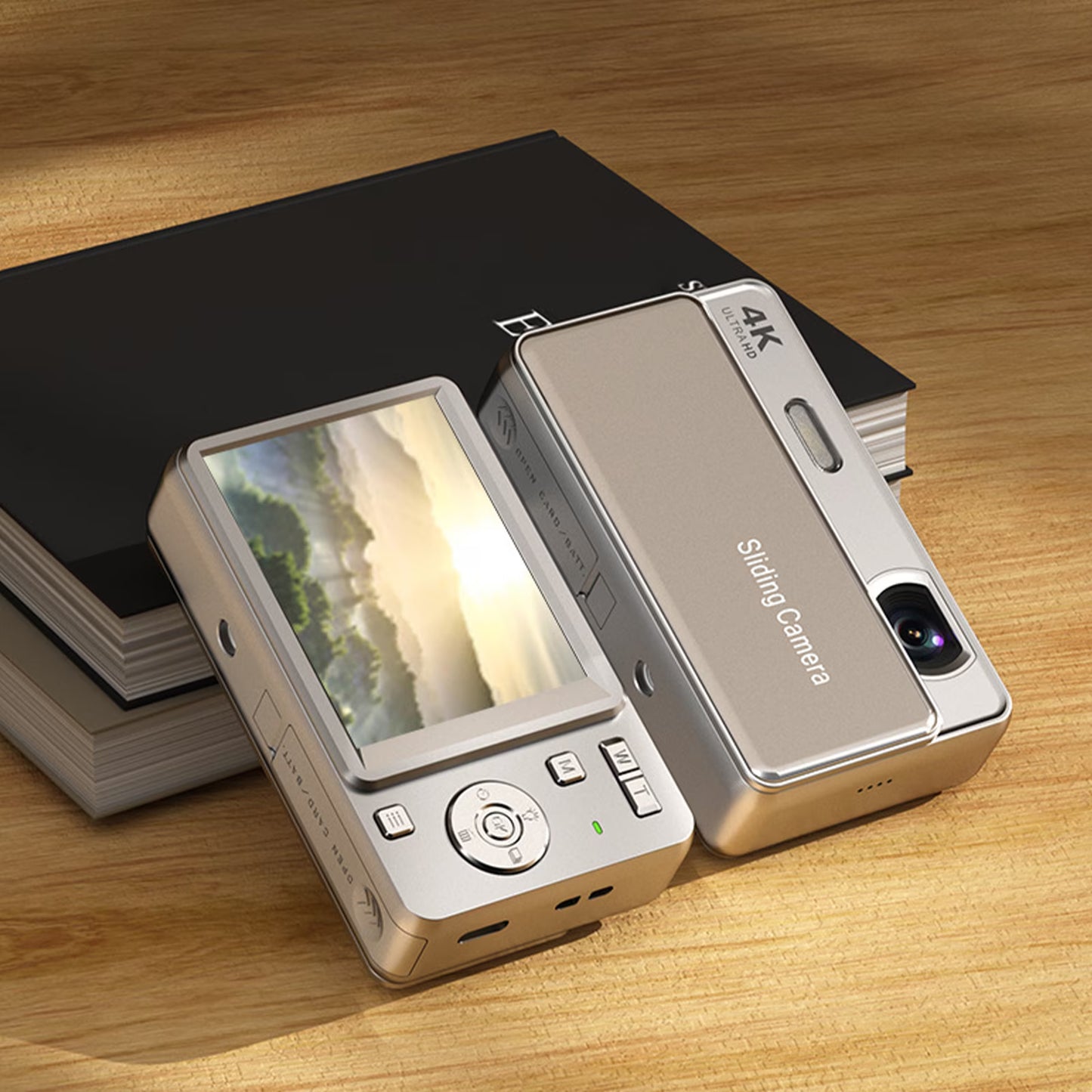 Retro 4K Digital CCD Camera with Sliding Cover – 64MP Pocket Vintage Camera with 2.8" Screen