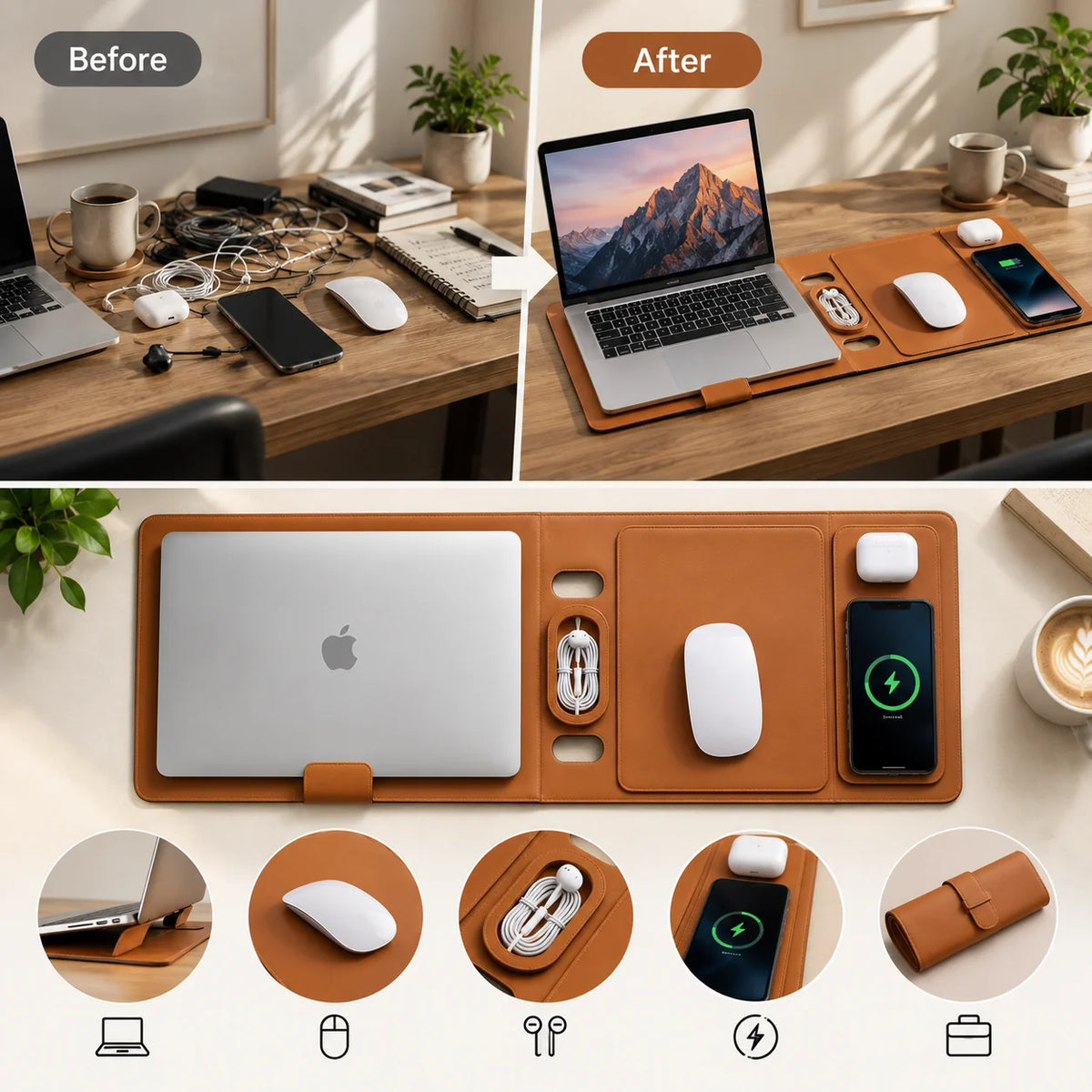Anywhere Office 5-in-1 Laptop Sleeve with Stand, Desk Mat & Wireless Charger
