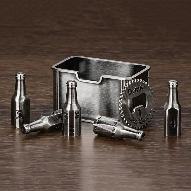 Metal Bottle Dice Set - Novelty-Design DND RPG Accessory for Tabletop Games, Gamer Gifts, Dice Collectors
