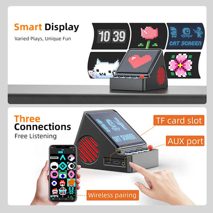 Retro Pixel Display Bluetooth Speaker with App Control & 16×16 RGB LED Pixel Art Display