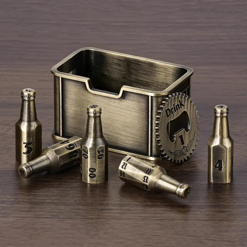 Metal Bottle Dice Set - Novelty-Design DND RPG Accessory for Tabletop Games, Gamer Gifts, Dice Collectors