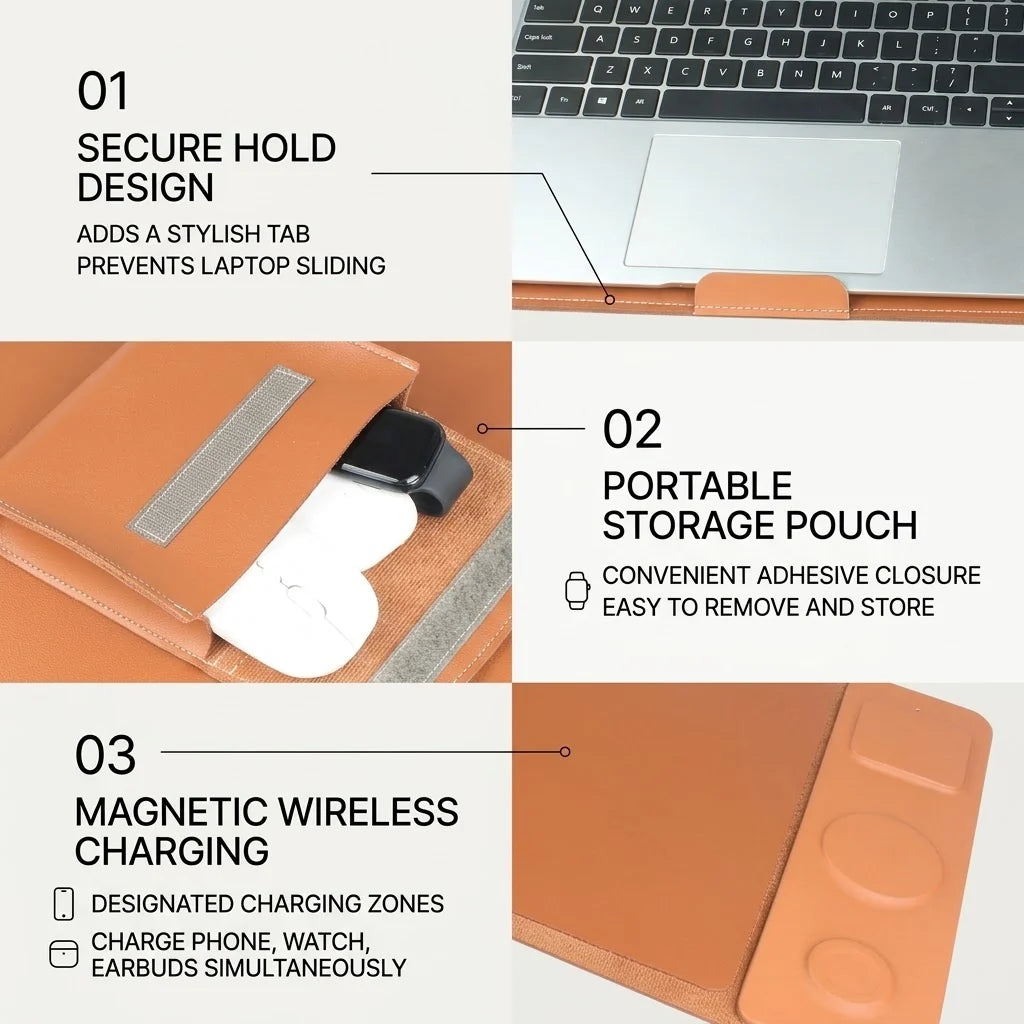 Anywhere Office 5-in-1 Laptop Sleeve with Stand, Desk Mat & Wireless Charger