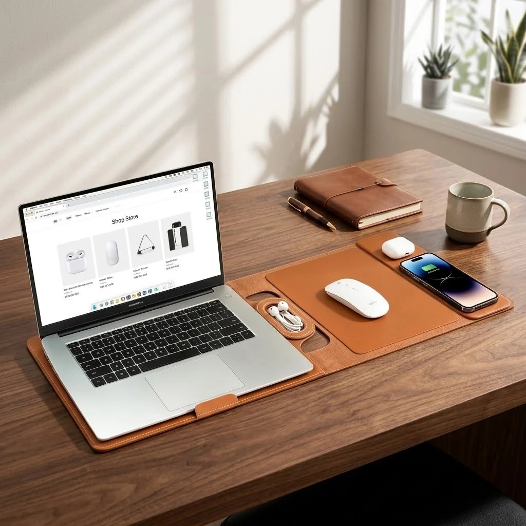 Anywhere Office 5-in-1 Laptop Sleeve with Stand, Desk Mat & Wireless Charger